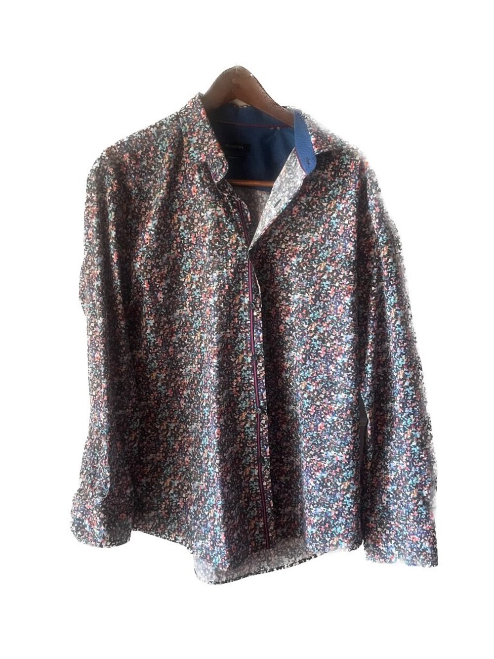 Bugatchi Shaped Fit Long Sleeve Shirt Multicolor Geometric Mosaic Print